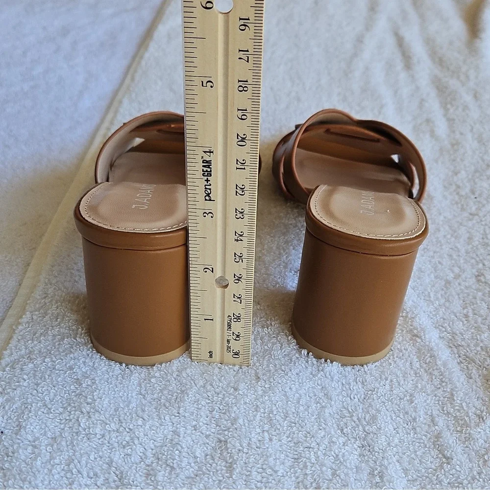 J. Adams Tan PU‎ Strappy Block Heel Mule Open Toe Slip On Size 5.5